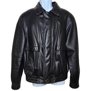 Vintage Charles Klein Black Leather Bomber Jacket Insulated Lined Coat Men's L